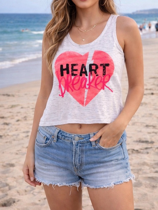 Jennifer Moore Tops - Heart Breaker Graphic Crop Tank Top Pink White Yoga Gym Workout Shirt NWT Small